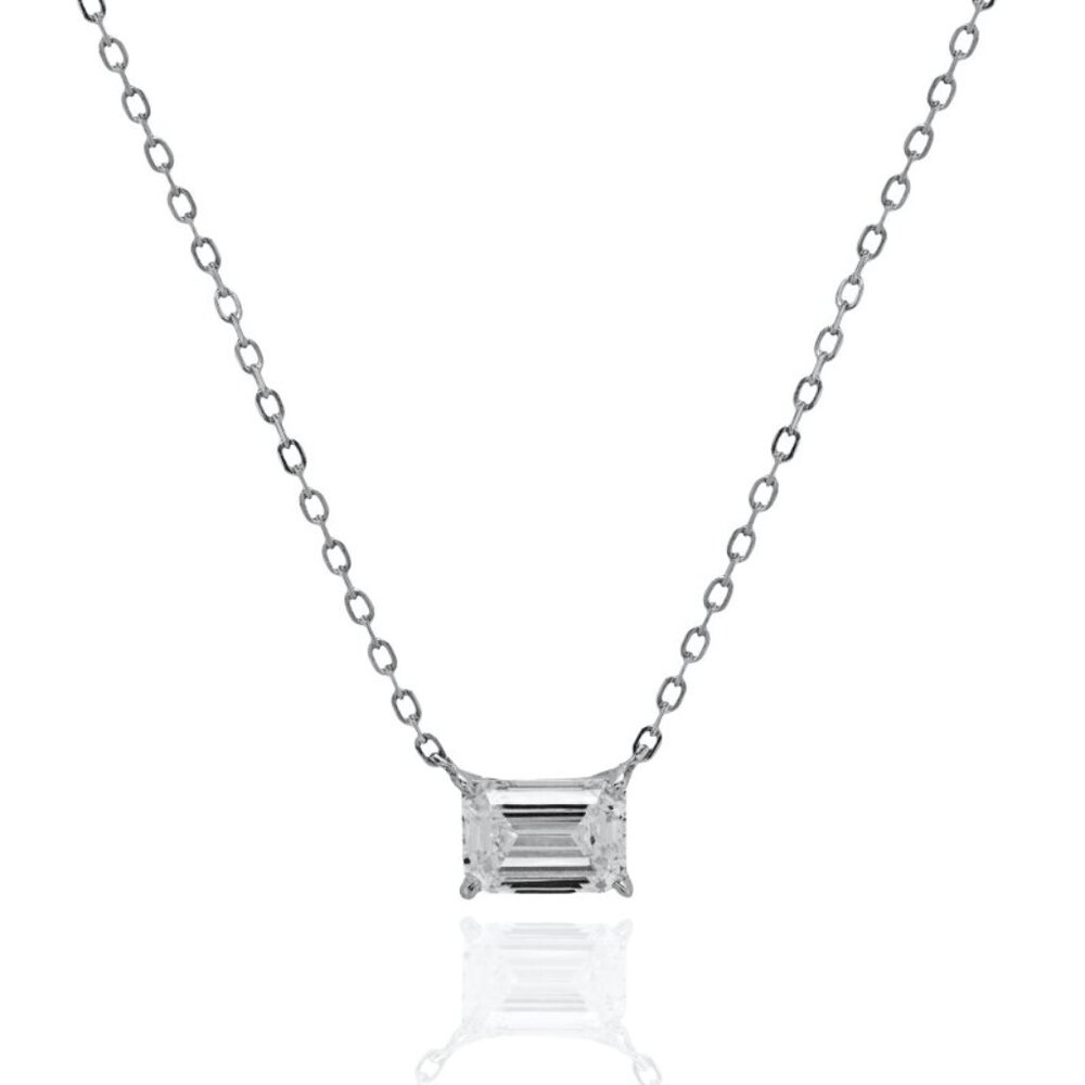 NWT Naomi Emerald Cut Necklace // Sterling Silver + 1ct Diamond